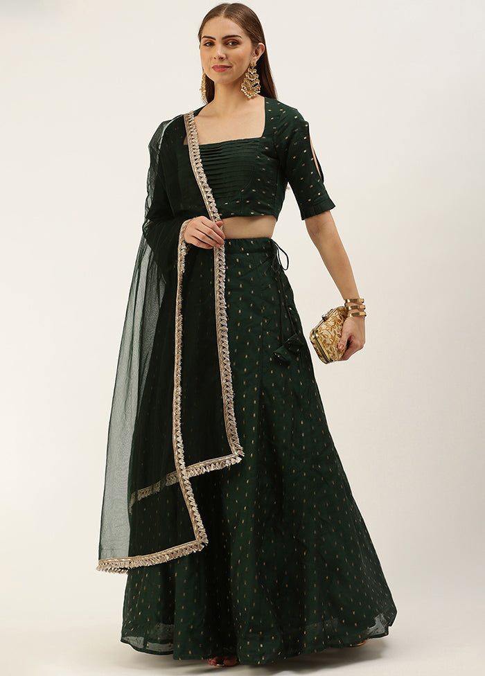 3 Pc Green Silk Readymade Lehenga Set