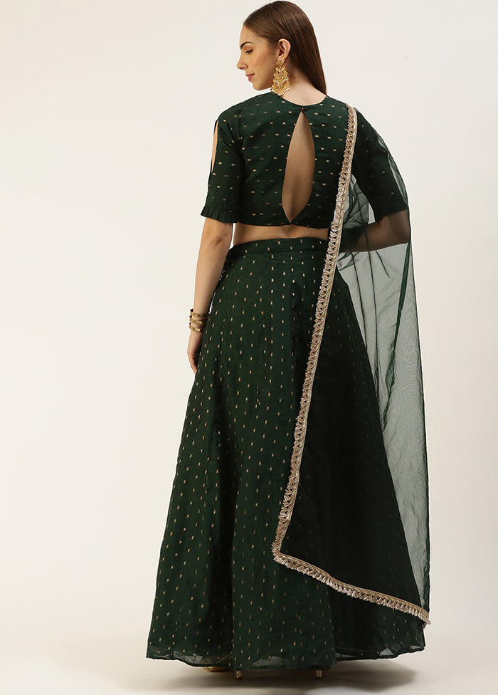 3 Pc Green Silk Readymade Lehenga Set