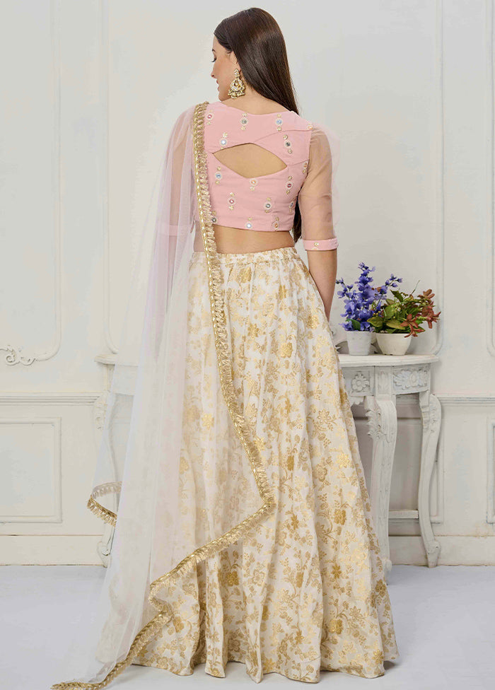 3 Pc White Silk Readymade Lehenga Set