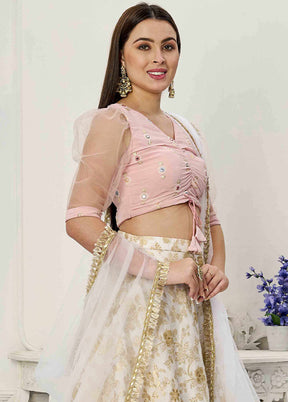 3 Pc White Silk Readymade Lehenga Set