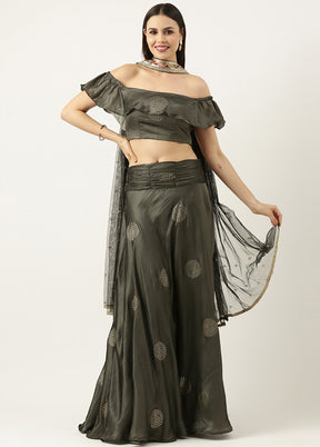 3 Pc Grey Silk Readymade Lehenga Set