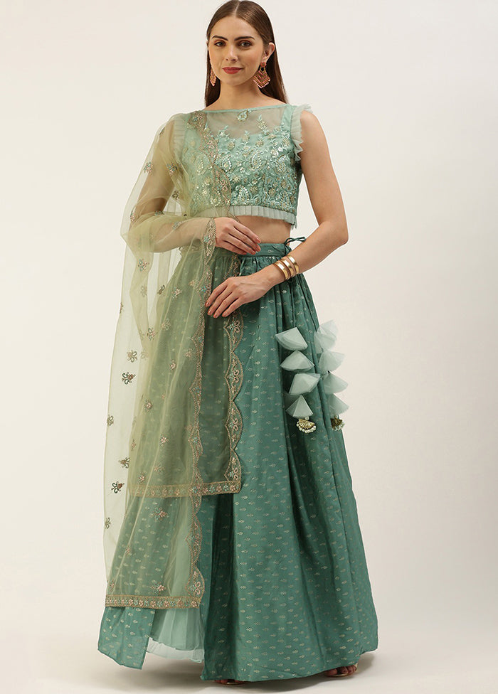 3 Pc Green Net Readymade Lehenga Set