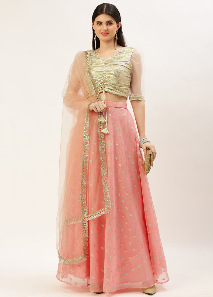 3 Pc Pink Net Readymade Lehenga Set