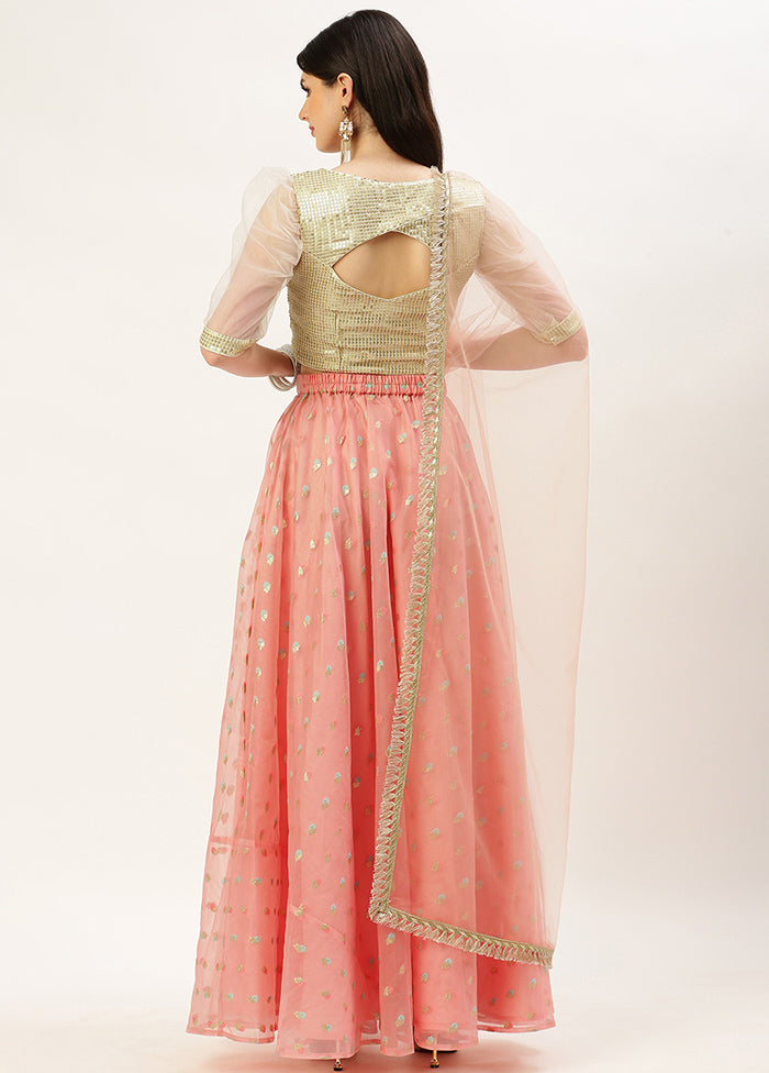 3 Pc Pink Net Readymade Lehenga Set