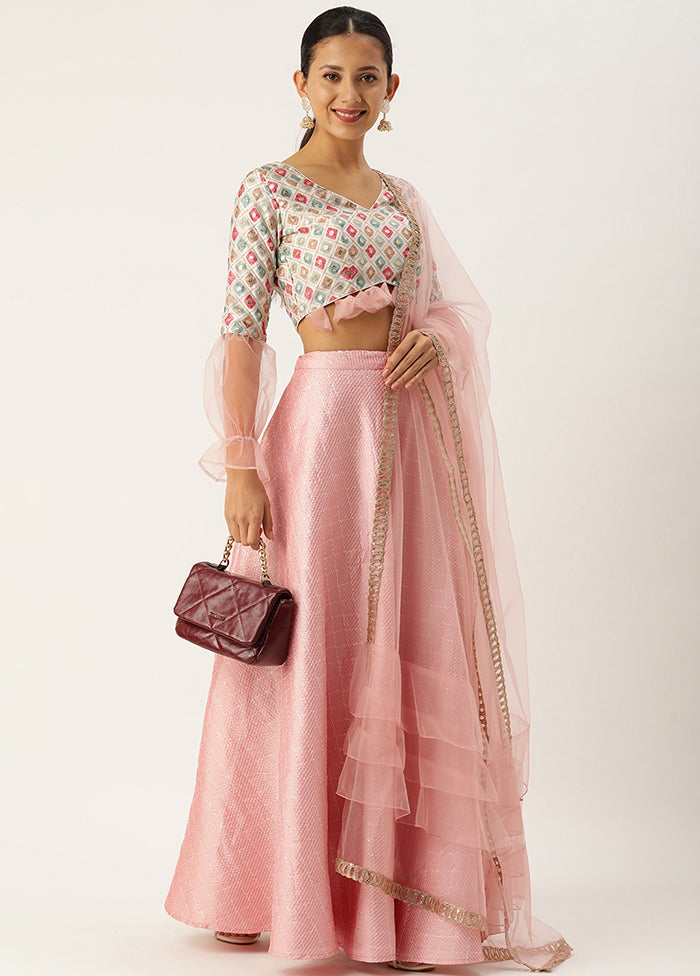 3 Pc Pink Silk Readymade Lehenga Set