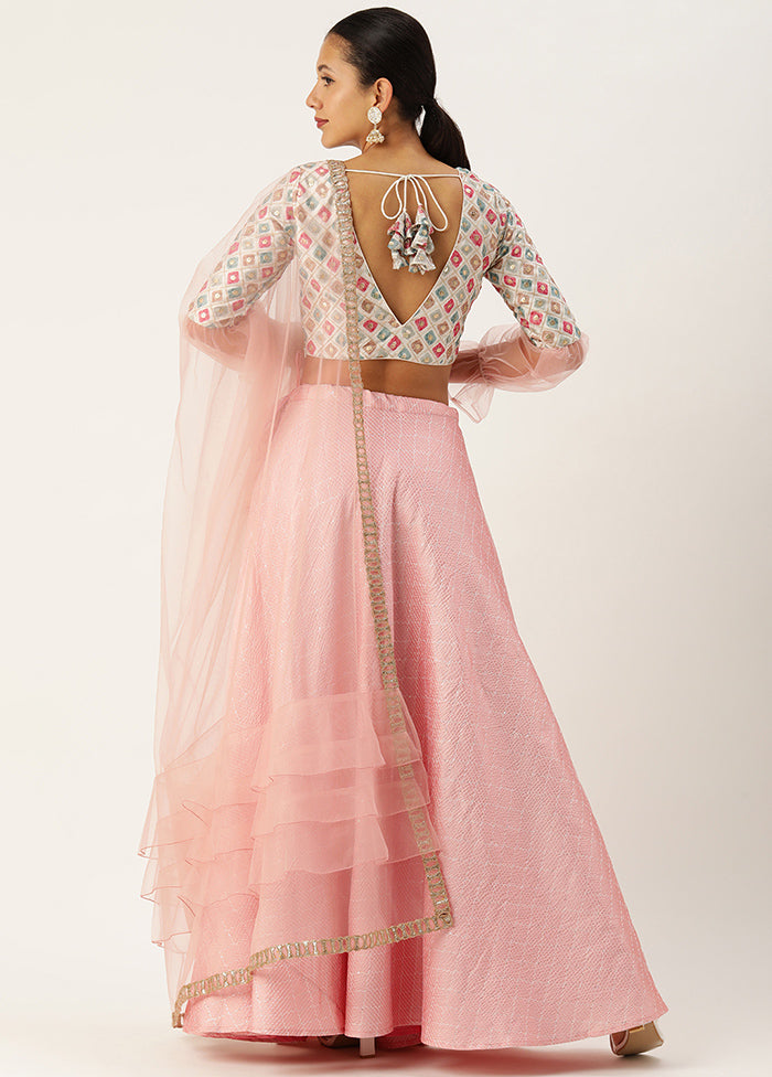 3 Pc Pink Silk Readymade Lehenga Set