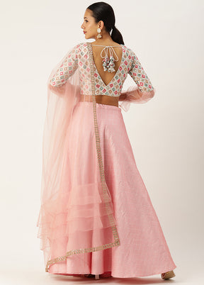 3 Pc Pink Silk Readymade Lehenga Set