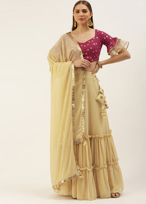 3 Pc Beige Georgette Readymade Lehenga Set