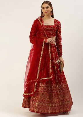 3 Pc Maroon Silk Readymade Lehenga Set