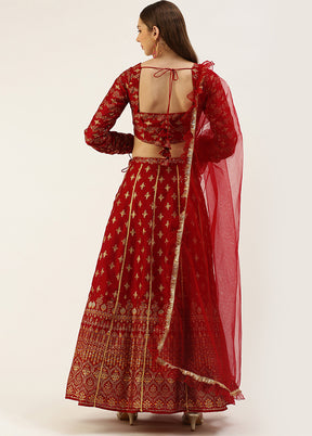 3 Pc Maroon Silk Readymade Lehenga Set