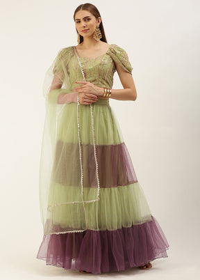 3 Pc Green Net Readymade Lehenga Set