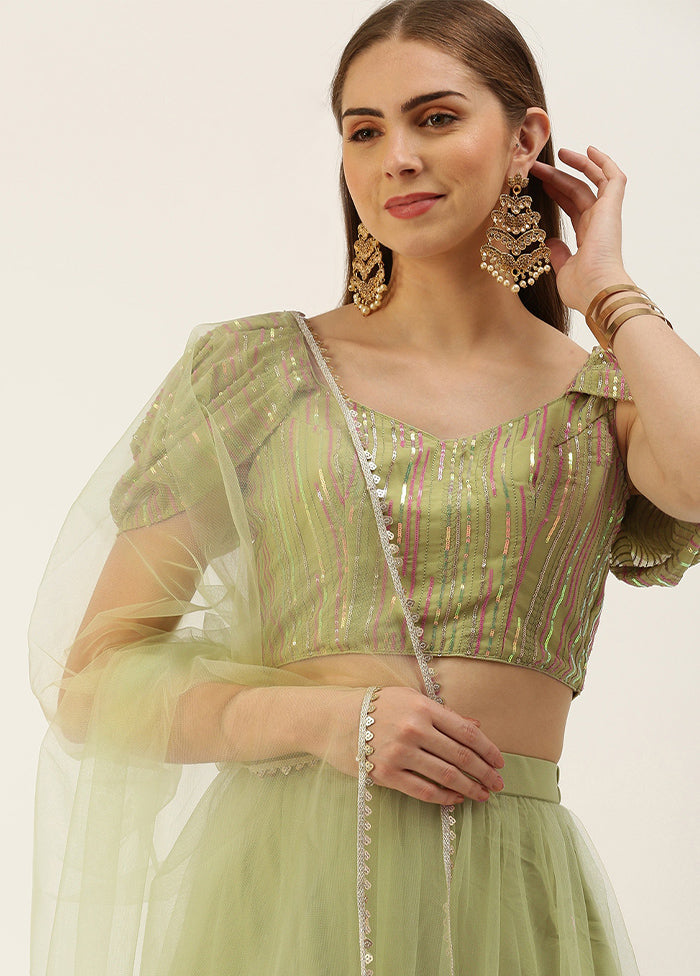 3 Pc Green Net Readymade Lehenga Set