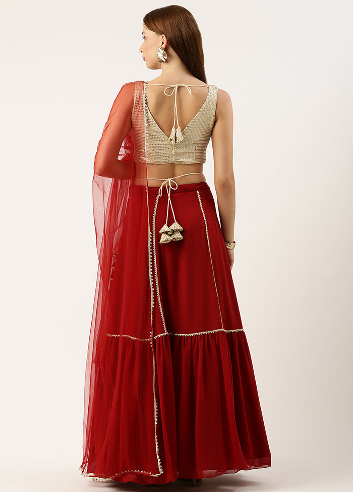 3 Pc Maroon Georgette Readymade Lehenga Set