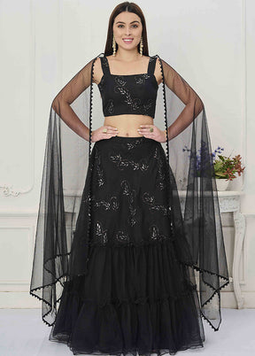 3 Pc Black Net Readymade Lehenga Set