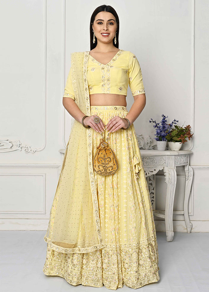 3 Pc Yellow Georgette Readymade Lehenga Set