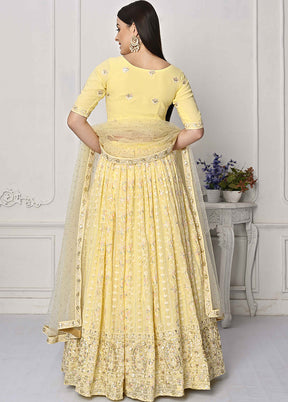 3 Pc Yellow Georgette Readymade Lehenga Set