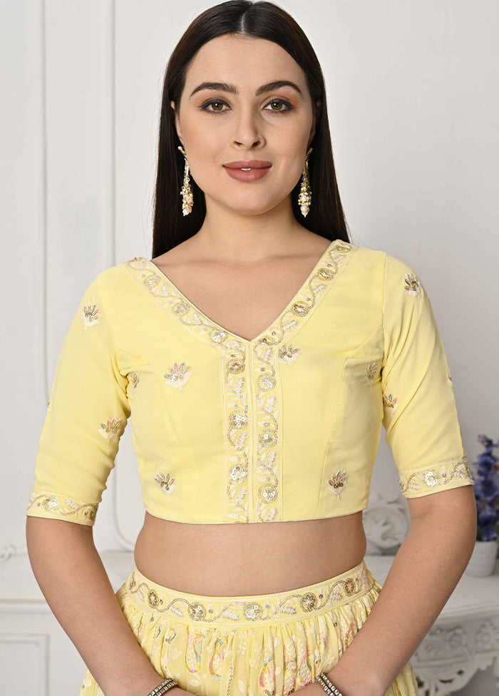 3 Pc Yellow Georgette Readymade Lehenga Set