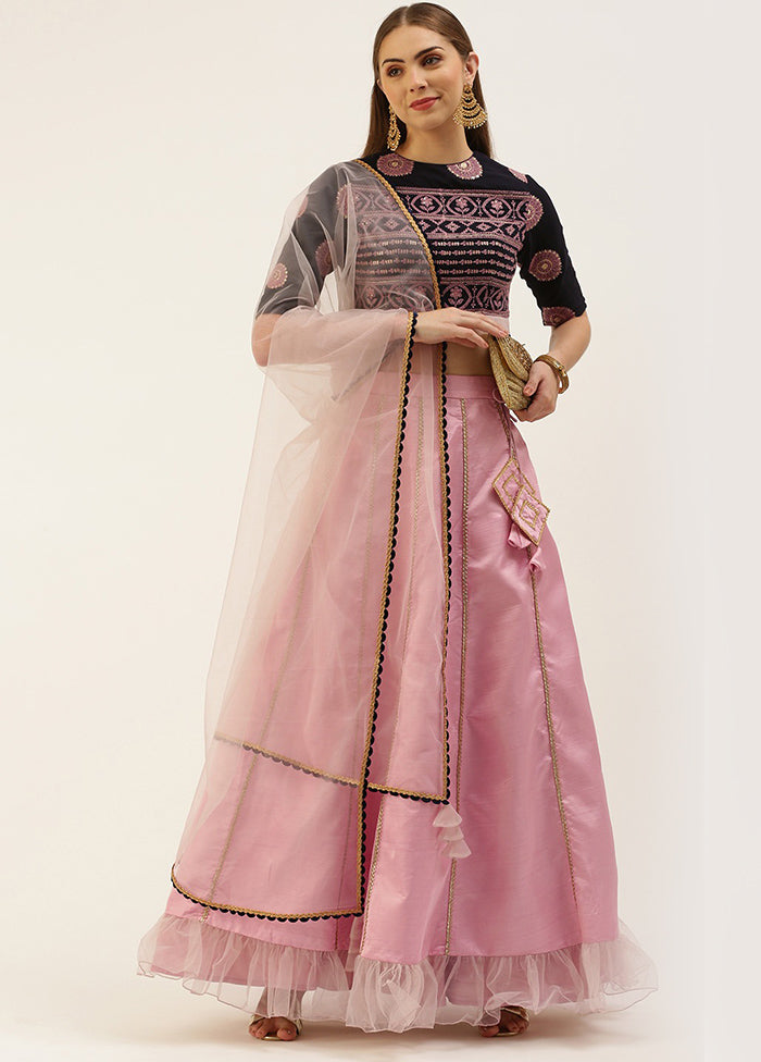 3 Pc Pink Silk Readymade Lehenga Set