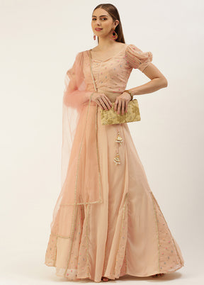 3 Pc Peach Georgette Readymade Lehenga Set