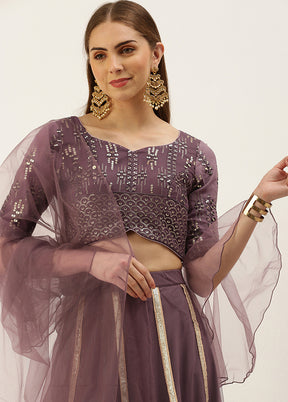 3 Pc Wine Net Readymade Lehenga Set