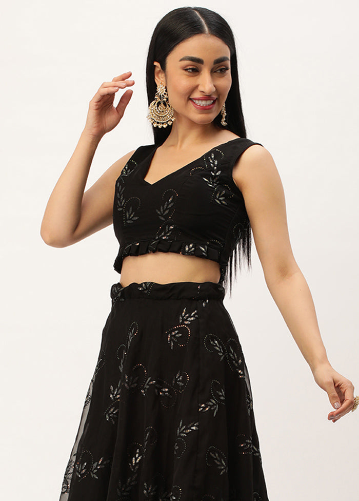 3 Pc Black Net Readymade Lehenga Set