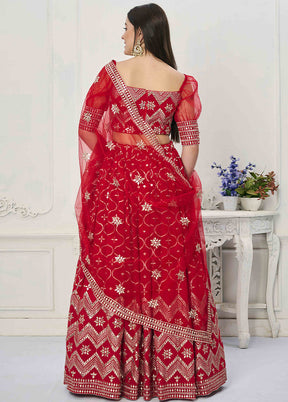 3 Pc Red Georgette Readymade Lehenga Set