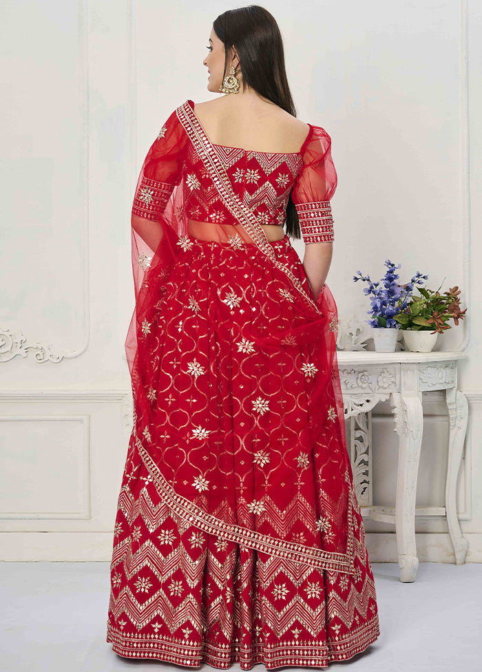 3 Pc Red Georgette Readymade Lehenga Set