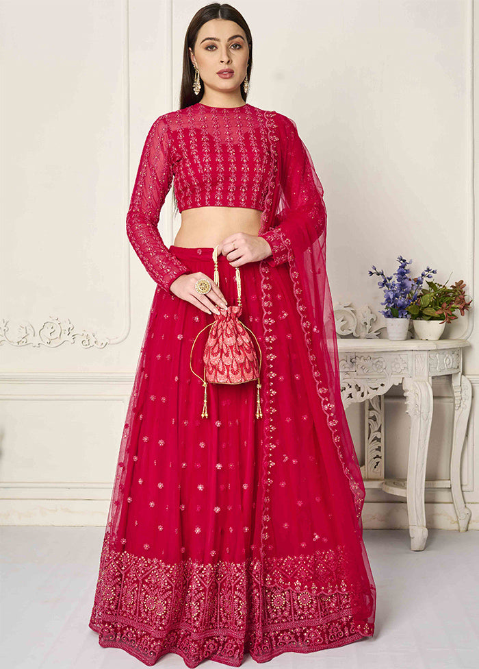 3 Pc Red Net Readymade Lehenga Set