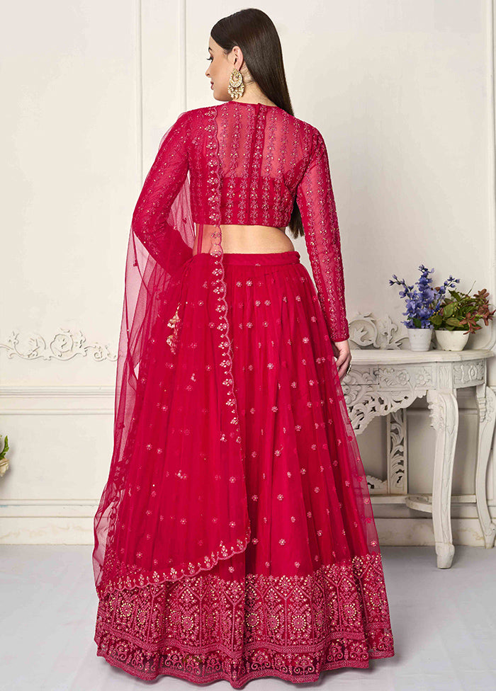 3 Pc Red Net Readymade Lehenga Set