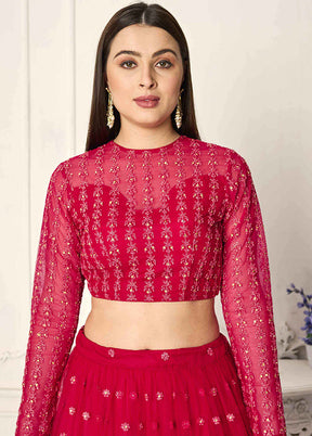 3 Pc Red Net Readymade Lehenga Set