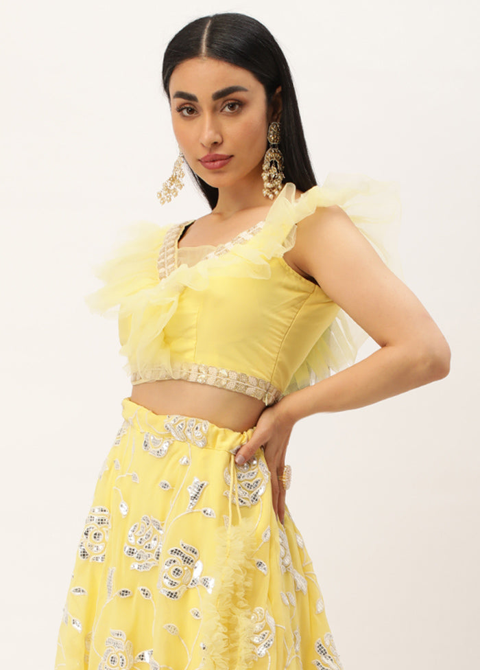 3 Pc Yellow Georgette Readymade Lehenga Set