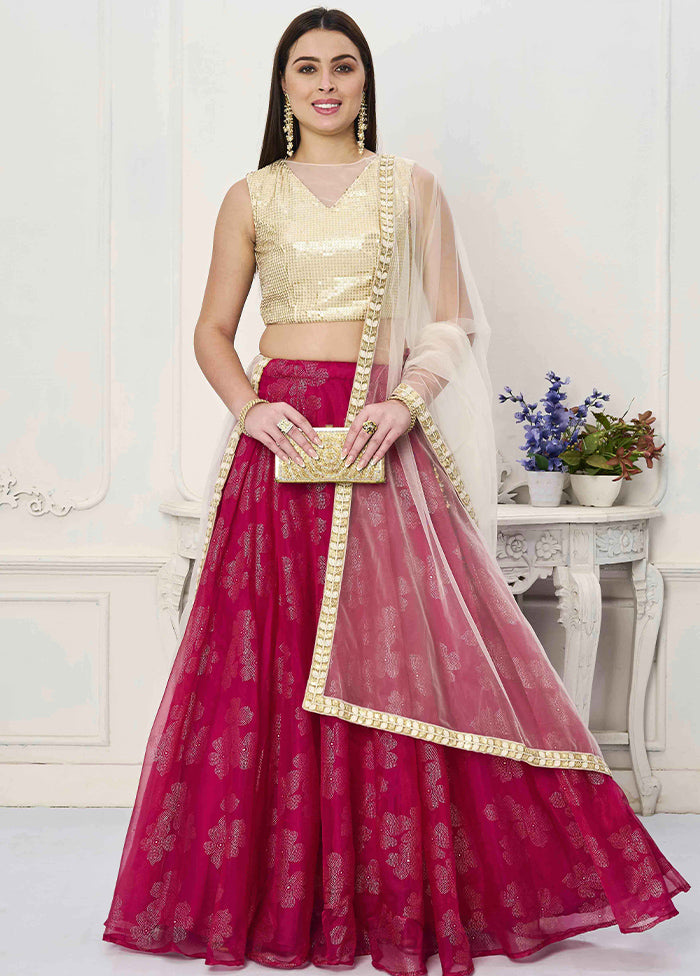 3 Pc Pink Net Readymade Lehenga Set