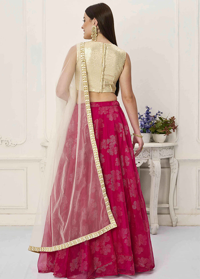 3 Pc Pink Net Readymade Lehenga Set