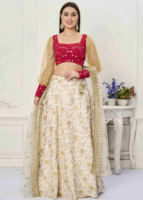 3 Pc White Silk Readymade Lehenga Set