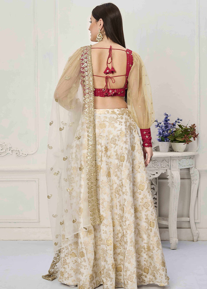 3 Pc White Silk Readymade Lehenga Set