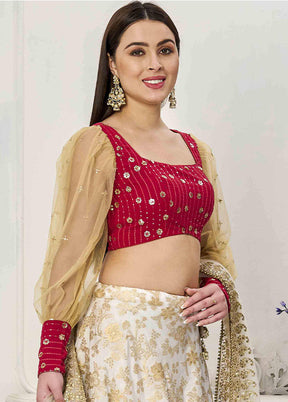 3 Pc White Silk Readymade Lehenga Set