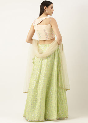 3 Pc Green Silk Readymade Lehenga Set