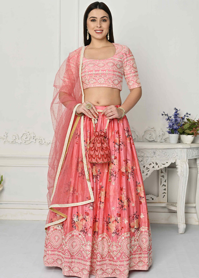 3 Pc Pink Silk Readymade Lehenga Set