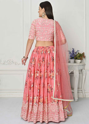 3 Pc Pink Silk Readymade Lehenga Set