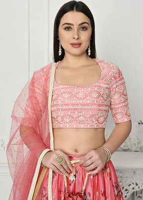 3 Pc Pink Silk Readymade Lehenga Set