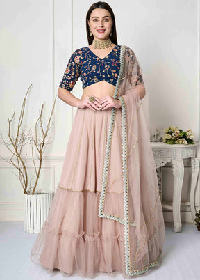 3 Pc Pink Georgette Readymade Lehenga Set