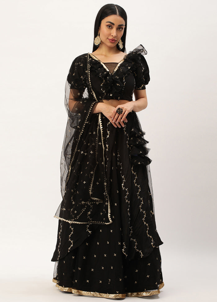 3 Pc Black Net Readymade Lehenga Set