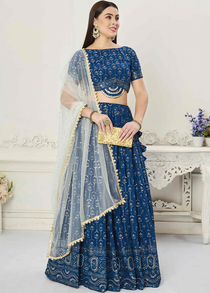 3 Pc Blue Georgette Readymade Lehenga Set