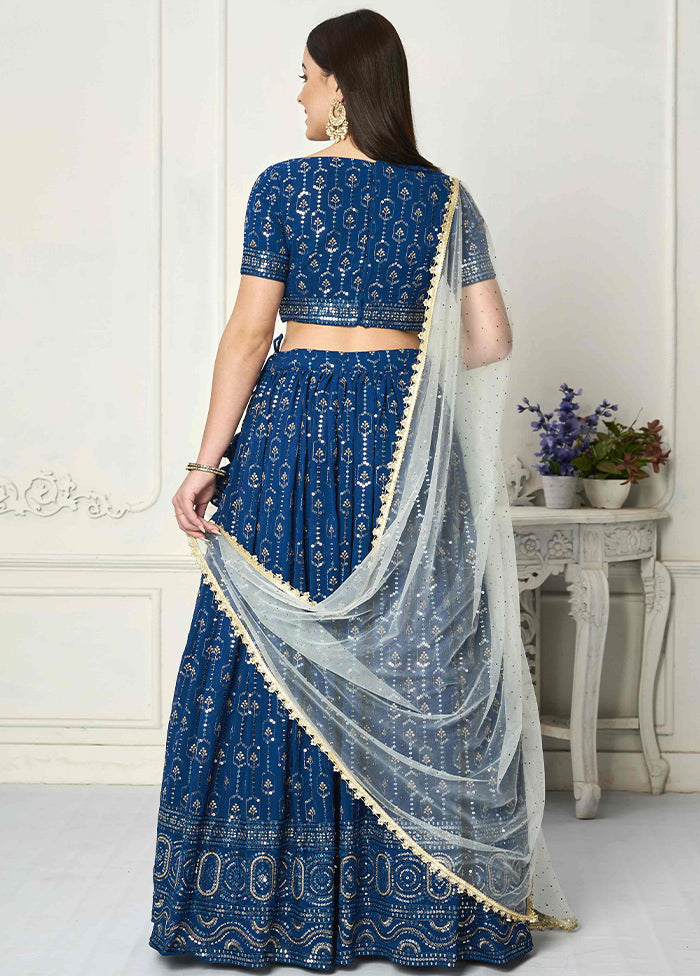 3 Pc Blue Georgette Readymade Lehenga Set