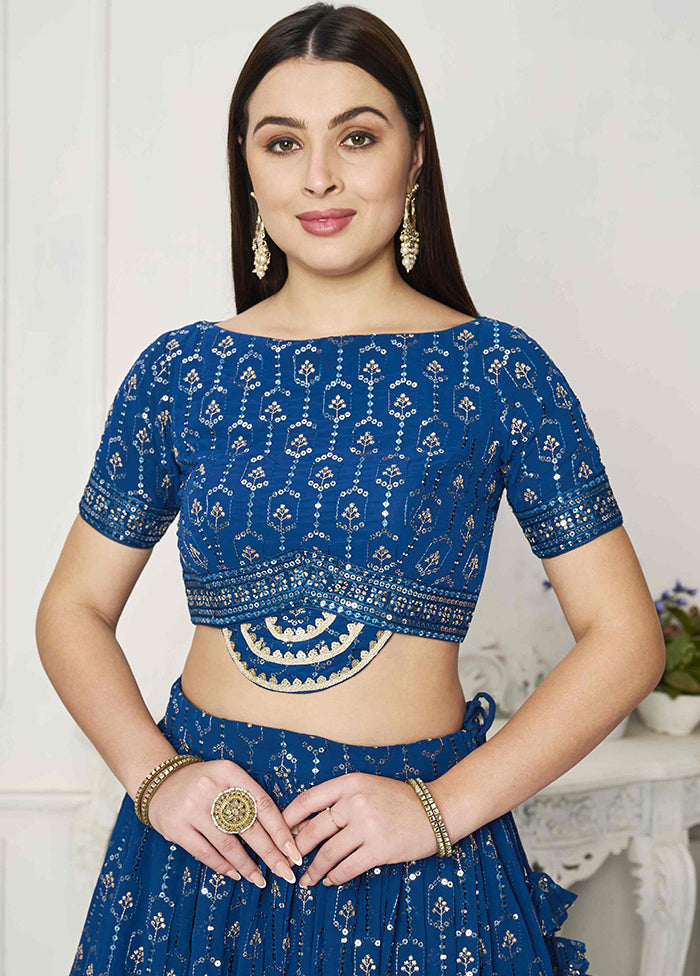 3 Pc Blue Georgette Readymade Lehenga Set