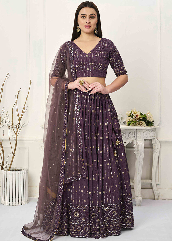 3 Pc Purple Georgette Readymade Lehenga Set