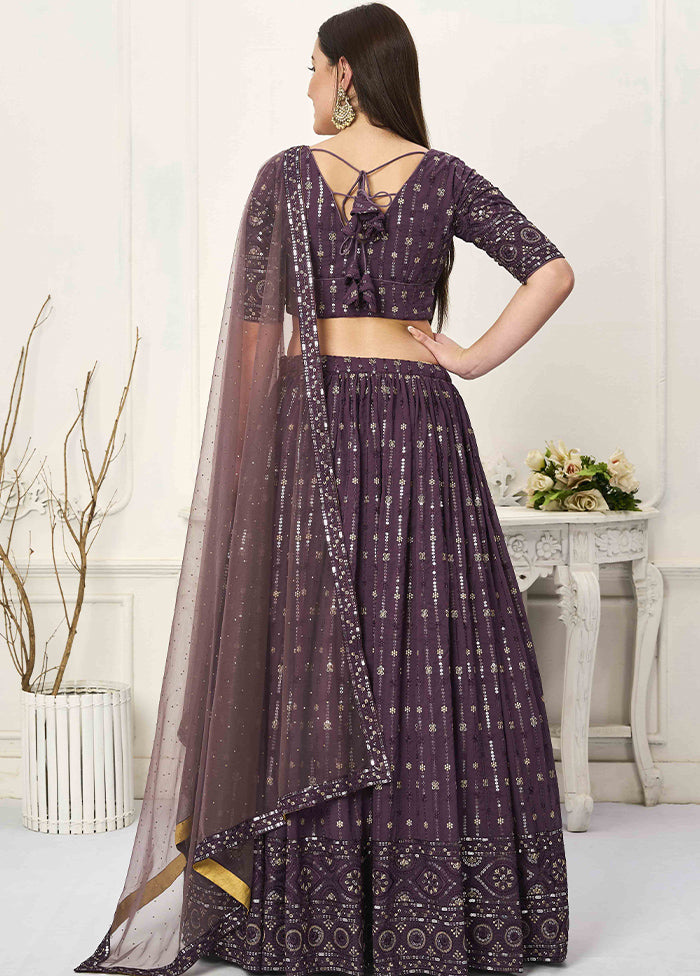 3 Pc Purple Georgette Readymade Lehenga Set