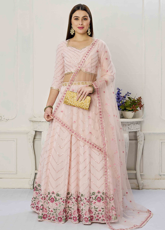 3 Pc Peach Georgette Readymade Lehenga Set