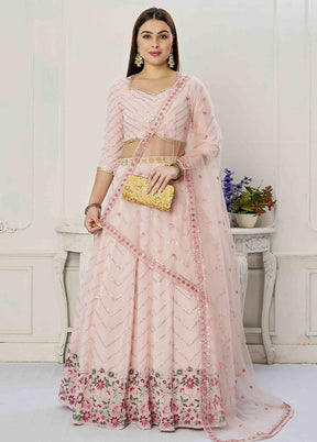 3 Pc Peach Georgette Readymade Lehenga Set