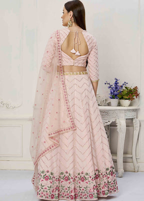 3 Pc Peach Georgette Readymade Lehenga Set